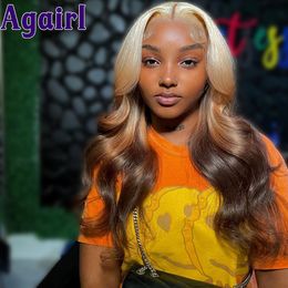 613 Blonde Brown Coloured Body Wave Wigs Malaysian Remy 100% Human Hair Wigs for Women Transparent Lace Frontal Wigs Pre Plucked