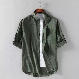 Men's Casual Shirts Summer Linen Shirt Short Sleeve Loose Chinese Wind Cotton Half Seven Points Button Inch