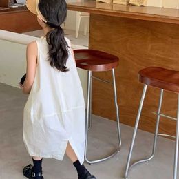 Girl's Dresses Girls Dress Pure and Elegant Dress Baby Kids Princess Dress Summer New Solid Colour Japanese and Korean Style Casual Long Dress