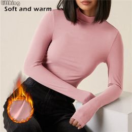 Autumn Winter Bottoming Shirt Women Constant Temperature Plus Velvet Long-Sleeved T-Shirt Thin Velvet Heating Fibre Thermal Top