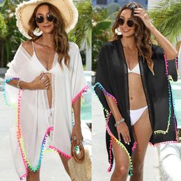 Women's Colourful Tassel Splicing Sunscreen Hollow Loose Irregular Vacation Beach Towel Bikini Cover Up 2024 Style