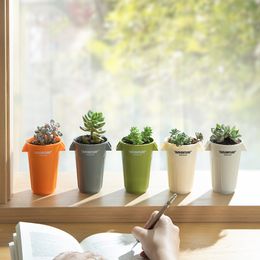 SHIMOYAMA Desktop Makeup Brush Holder Pen Storage Bucket Industrial Style Tableware Storage Box Succulent Cactus Flower Planter