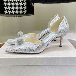 Crystal Wedding Women 2024 Early Spring New Pointed Hot Diamond High with Shallow Mouth Hollow One Step Slim Heels for Women's Single Shoes