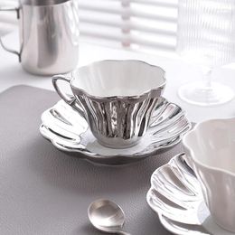 Cups Saucers Ceramic Petals Coffee Cup With Saucer Set Office Teacup Home Cafe Espresso Modern Galvanized Silver Mug Drinkware