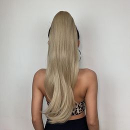 Long Sandy Blonde Staright Hair Extensions Clip in Claw Hairpiece Synthetic Ponytail Wig for Black Women High Temperature Wigs