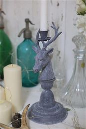 Candle Holders Antler Grey Vintage Metal Pillar