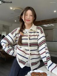 Women's Knits Striped Cardigan Women Panelled Advanced Slouchy All-match Korean Style Knitwear Autumn Fashion Hipster Casual Sweet College