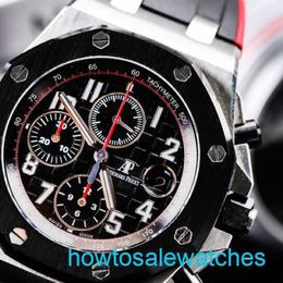 Male AP Wrist Watch Royal Oak AP26470 Stainless Steel Material New Ceramic Ring Dial With Outer Ring 42mm Complex Timing Black And Red Dial Set