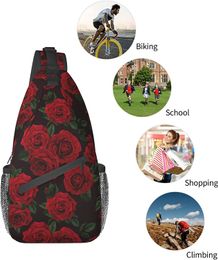 Red Rose Sling Bag for Women Men Crossbody Shoulder Backpack Unisex Chest Bags Water Resistant Travel Hiking Casual Daypack