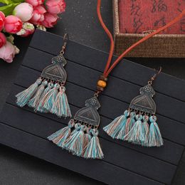 Bohemia Retro Tassel Earring Necklace Set For Women Colourful Cloth Long Tassel Gypsy Ethnic Geometric Jewellery Sets 2023 New