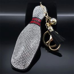 Bowling Bowl Keychain Rhinestone Gold Colour Car Key Ring Sports Lover Bag Buckle Pendant for Man Women Gift Jewellery llaveros