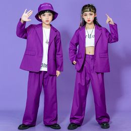 Kids Blazer Suits Purple Jacket Straight Pants 2pcs School Children Clothing Sets Spring Autumn Teenager Hip Hop Outfits 10 12 Y