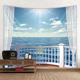 Imitation window landscape tapestry wall Tapestries hanging cloth sea view waterfall living room bedroom home wall fabric decoration R0411