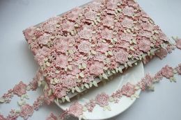 2yards 3.8cm wide Pink Green Lace Trim Craft Flower Lace Fabric Venise Floral Embroidered Applique Decorated Lace Ribbon