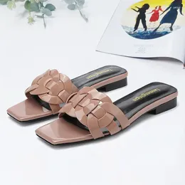 Slippers Tendency Luxury Designer Women's Bling Flat Casual Sandals Slides Ladies Quality Leather Shoes Red OverSize 44