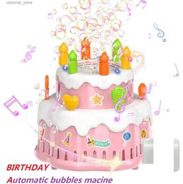 Sand Play Water Fun Birthday Cake Bubble Machine for Kids Automatic Bubble Blower 10000+ Bubbles Per Minute/Lights/Music Summer Bubble Maker Toys L47