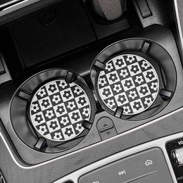 1Pc Flower Coaster Cup Holder Houndstooth Car Coaster Auto Cup Holder Waterproof Non-Slip Mat Heat Resistance Car Accessories