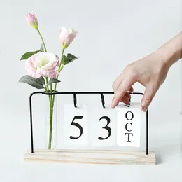 Vases Daily Office Metal Flip Desk Calendar Wood Vintage Calendars With Flower Pot Vase Kitchen Standing Home Decor