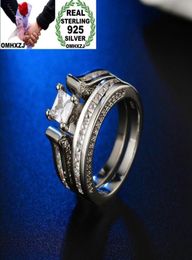 OMHXZJ Whole Personality Fashion OL Woman Girl Party Wedding Gift Luxury Zircon 925 Sterling Silver Ring Set RN1385205384