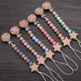 Baby Silicone Teether Pacifier Chain Bracelets Set Round Wooden Dummy Holder Clip For Teething Nipple Nursing Toys 240409