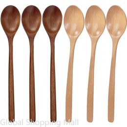 Spoons Pack Of 6 Eco Friendly Table Spoon Japanese-Style Long Handle Wooden Coffee Stirring Rod Tea Dessert Mixing