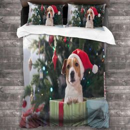 Bedding Sets 3pcs Funny Dogs Christmas Set Duvet Cover Pillowcase Bedclothes 200x200cm Bed Sheet Bedspread Xmas Gift Drop