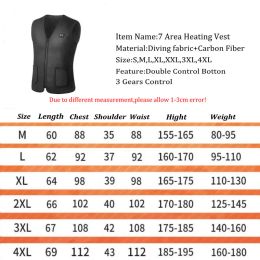 Winter Warming 7 Heating Zones Vest 3-Speed Temperature Adjustment Men Thermal Vest Dual Control Switch for Hiking