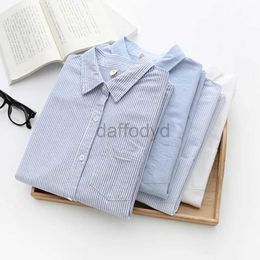 Women's Blouses Shirts Womens Casual Cotton Oxford Shirt 2023 New Woman Striped Blouse and Tops Simple Solid Lady White Blue Shirts Clothes 240411