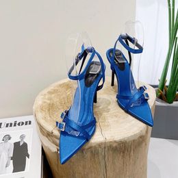 Sandals Pointy Peep Toe Silk Solid Color Rhinestone Buckle Cross Strap Women Stiletto Gladiator Shoes For High Heel Hollow