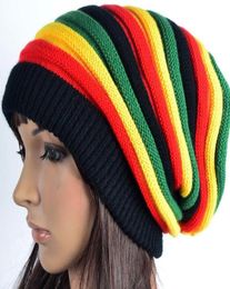 Fashion Unisex Elastic Reggae Knitted Beanie Skull Hat Rainbow Striped Bonnet Hats Slouchy Spring Gorro Caps For Men And Women8817385