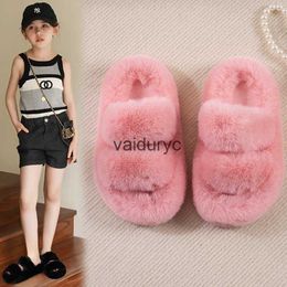 Slipper Girls Plush Slippers 2023 New External Wear Childrens One word Girl Fashion Princess Cool Cotton Trendy H240411