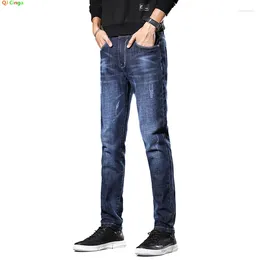 Men's Jeans 2024 Youth Slim Blue Casual Stretch Denim Pants Pockets With Scratch Decoration 28-36 Size Can Choose