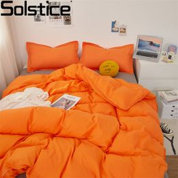 Solstice Home Textile Kid Teen Bedlinen Solid Orange Duvet Cover Pillowcase Bed Sheet Boy Girl Bedding Sets King Queen Twin Size