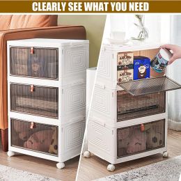 Durable Folding Storage Bins Organizer 2 Tier,Stackable Bins with Lids for Storage,Containers Organizer for Bedroom Living Room