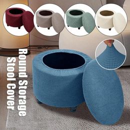 Chair Covers Round Storage Stool Ottoman Cover Folding Removable Footrest Slipcovers Nordic Stretch Living Room Furniture Dustcover