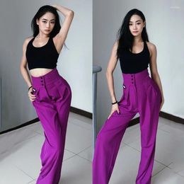 Stage Wear Latin Dance Pants Women Modern Button Trousers Chacha Rumba Tango Dress Performance Clothes