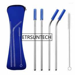 Drinking Straws 300set Reusable Stainless Steel Metal Straw For 20oz Tumbler With Silicone Tip Cover Storage Zipper Bags