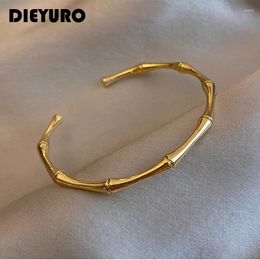 Bangle DIEYURO 316L Stainless Steel Temperament Bamboo Open Thin High Quality Handmade Anniversary Gift Pulseras Mujer 2024