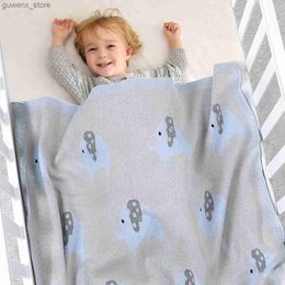 Blankets Swaddling Baby Blankets Newborn Cartoon Elephant Knitted Swaddle Wrap Receiving Blanket 100% Cotton Toddler Infant Playing Mats 100*80cm Y240411