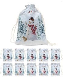 Christmas Decorations Winter Snowflake Snowman Blue Gift Holders Drawstring Candy Bag Holiday Ornaments Present Xmas Wrap