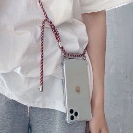 Crossbody Necklace Cord Lanyard Transparent Case For Oppo A74 A54 A53S A94 A57 5G A73 A52 4G A17 A78 Clear Soft Shockproof Cover