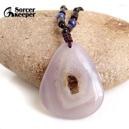 Pendant Necklaces Real Natural Stone Polished Agate Geode Quartz Crystal Cluster Treasure Bowl Specimen Necklace For Jewelry Making BD1000