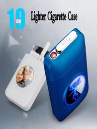 New Metal Cigarette Case Lighter Rechargeable with USB Electric Lighter LED Capacity Logo Custom 19PCS Cigarette Holder Plasma Arc2435226