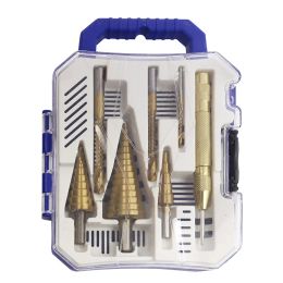 7PCs HSS Step Drill Bit Sets Straight Groove Titanium Coated Cone Hole Cutter Automatic Centre Punch Spiral Twist Saw Drill Bit