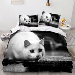 Cute Funny Cat Pattern Bedding Set Quilt Cover Full Queen King Size Duvet Cover Set Pillowcase Bedding Set for Girls Kids Adults