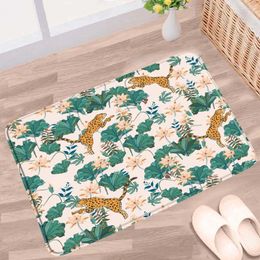 Bath Mats Flowers Leopard Green Leaf Floral Plant Animal Cartoons Pattern Non-slip Rugs Flannel Bathroom Kitchen Entrance Carpet