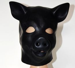 sex product New male female 100 natural latex bondage pig head mask eyepatch gagged headgear hood adult BDSM toy bed game set7172269