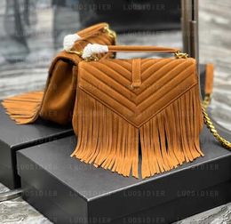 Evening Bags college medium chain bag suede with fringes chevronquilted overstitching top handle leather shoulder strap crossbody6356057
