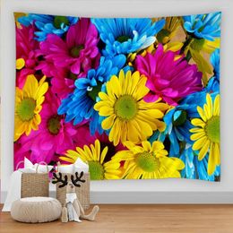 Tapestries Beautiful Flowers Tapestry Yellow Blue And Red Chrysanthemums Spring For Home Bedroom Living Room Decoration Women Gift