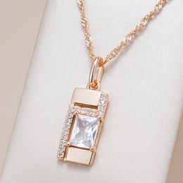 Pendant Necklaces Kinel Classic Square Necklace For Women 585 Rose Gold Color With Natural Zircon Accessories Simple Daily Jewelry